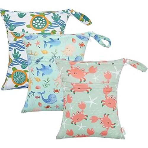 ALVABABY Wet Dry Bags 3pcs Two Pockets Travel Storage Bags Cosmetic Bags Handbags Wash Bags Beach Pool Daycare Soiled Baby for Swimsuits or Wet Clothes 3L-ZM15-CA