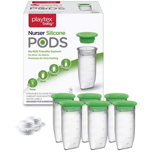 Playtex Baby Nurser Reusable Silicone PODS, Breastmilk Storage & Air-Free Feeding, 4 oz, 6 Count