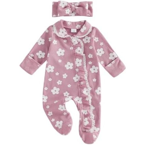 Newborn Baby Girl Fall Winter Outfits Clothes Knit Jumpsuit Ruffle Romper Newborn Coming Home Outfit for Baby Girl