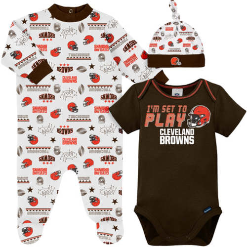 3-Piece Baby Boys Cleveland Browns Bodysuit, Sleep &#39;N Play, and Cap Set