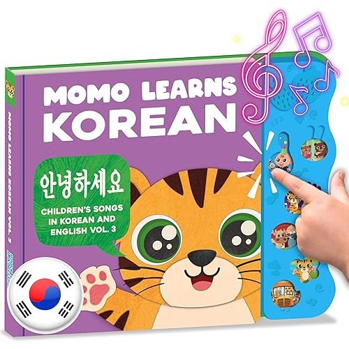 New! Learn Korean for Kids, Momo Learns Korean Vol. 3, Bilingual Korean Baby Book for Kids, Babies & Toddlers 1-3, Kids Board Book w/ Hangul, First Words & Songs, Language Toy for Preschoolers 0-3