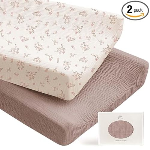 Konssy 2 Pack Muslin Changing Pad Covers for Boys, Ultra Soft & Breathable Cotton Baby Diaper Changing Table Covers, Neutral Nursery Diaper Changing Pad Sheets (Soft Blooms,Taupe)