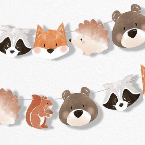 Big Dot of Happiness Woodland Animals Garland Banner, Baby Shower or Birthday Decor Backdrop, 30 Feet of Cord, 15 Double-Sided Assorted Forest Animals