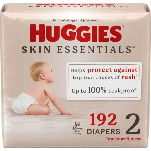 Huggies Size 2 Diapers, Skin Essentials Baby Diapers, Size 2 (12-18 lbs), 192 Count (3 Packs of 64), Packaging May Vary