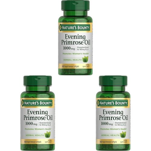 Nature's Bounty Primrose Oil 1000mg, Promotes Women's Health, Herbal Supplement, Gluten Free, 60 Rapid Release Softgels (Pack of 3)
