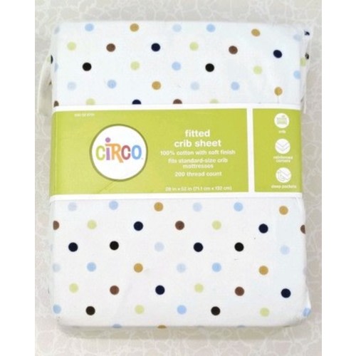 Circo Fitted Crib Sheet 100% Cotton Colorful Multi Dot White 28x52 200 TC NIP