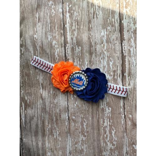 New York Mets baseball elastic infant, toddler, or adult size headband bow