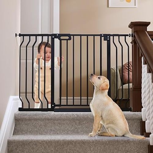 Mom's Choice-GROWNSY Baby Gate for Stairs, 30.5"-43" Pressure Mounted Pet Gate for Doorways-Auto Close Dog Gate for The House-Easy Installation & Walk Thru Wide Safety Gate, Black