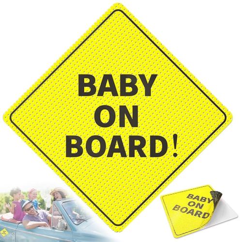 Amazon.com: 2-Pack Baby On Board Sign, Car Essential - 5" x 5" Sticker - Bright Yellow and See-Through When Reversing - Top Safety Sign - Non-Magnetic - Durable Strong Adhesive : Toys & Games