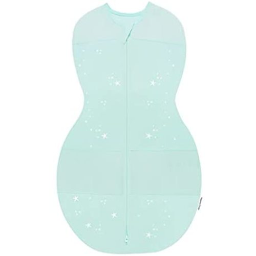 Happiest Baby Sleepea 5-Second Swaddle - 100% Organic Cotton Baby Swaddle Blanket - Doctor Designed Promotes Healthy Hip Development (Teal Stars, Medium)