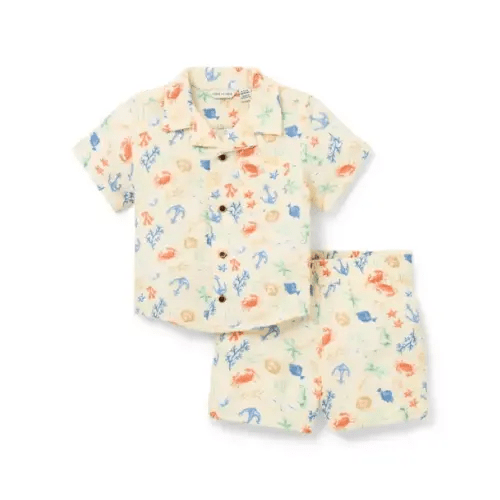 Baby Nutmeg Cream Sea Friends The Cabana Matching Baby Set by Janie and Jack