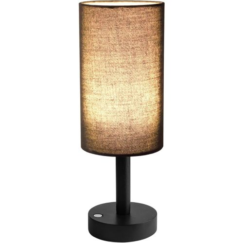 LALISU Small Table Lamp Nightstand Lamp Linen Lampshade Bedroom Wood Base Small Bedside Lamp for Night Stands, Desk Lamps for Reading Living Room, Office (LED Bulb Included) (Black and Cordless)