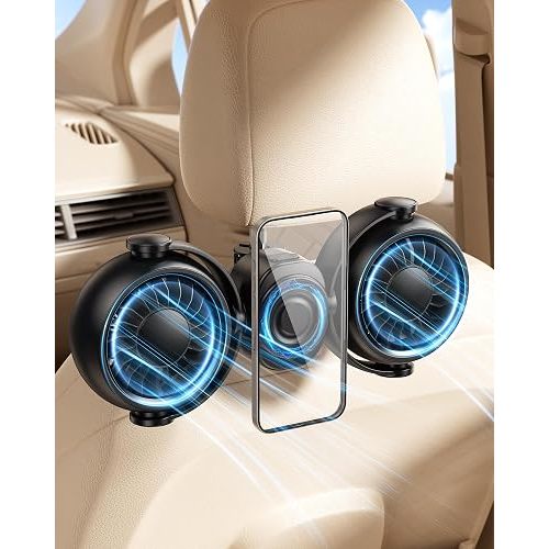 Dual Head Car Cooling Fans for Back Seat for Kids, 4000mAh Battery Powered Rechargeable Usb 5V/ 12V /24V Car Headrest Fan for Baby Rear Facing, Car Seat Cooler That Blow Cold Air for Vehicles