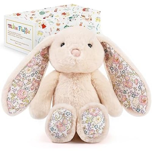 Easter Bunny Stuffed Animals with Cotton,Safe Material Soft Washable Stuffed Bunny,Cute Plush Toy Rabbit Easter Decoration Birthday Gift for Boys and Girls, Crushed Flower,9"