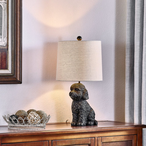 House of Hampton® Resin Doodle Dog Table Lamp With Linen Shade & Reviews | Wayfair
