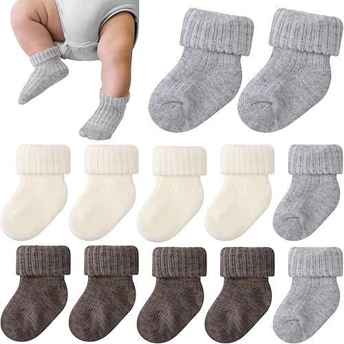 JenPen 6 Pairs Wool Preemie Socks Premature Turn Cuff Wool Socks for Preemie Boys Girls Hospital Nicu Baby Shower