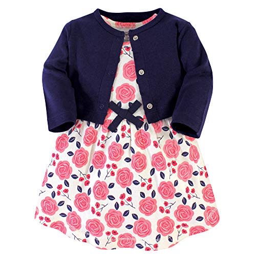 Touched by Nature Infant Toddler Girls Organic Cotton Dress and Cardigan, Rainbows Sunshine
