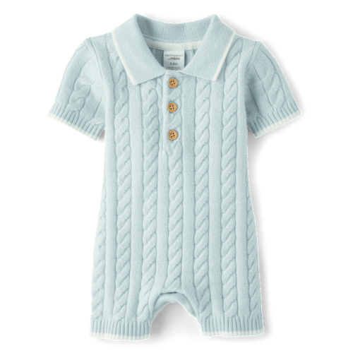 Baby Boys Cable Knit Sweater Polo Romper - Homegrown by Gymboree - Blue
