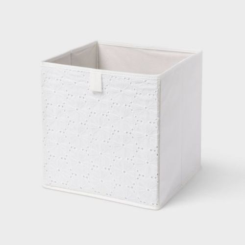 11''x10.5'' Fabric Decorative Storage Bin Eyelet White - Brightroom™