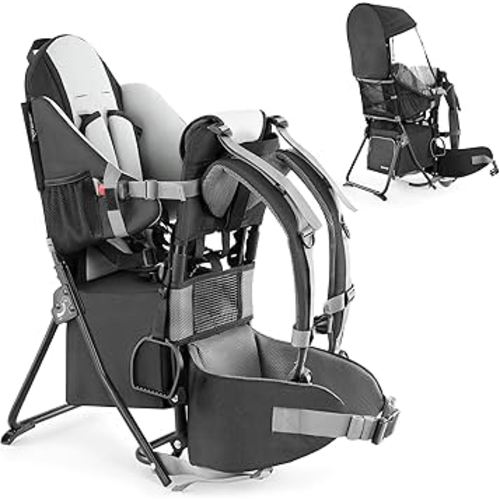 besrey Baby Backpack Carrier, Toddler Hiking Backpack with Safety 3-Height Seat, Adjustable Straps&Waist Belt, Foldable Frame Lightweight Large Capacity Child Carrier for Hiking (Black)