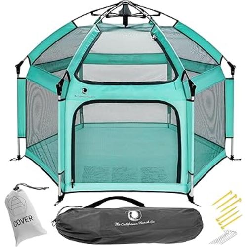 POP 'N GO PLAYPEN - Indoor & Outdoor Baby Playpen for Babies and Toddlers - Baby Beach Tent, Foldable, Portable W/Canopy, Travel Bag, & Mosquito Net - Pop Up Pack and Play Tent (Sweet Mint)
