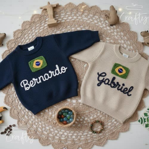 Personalized Brazilian Flag Baby Sweater Keepsake Brazil Gift for Baby, Kids, Toddlers
