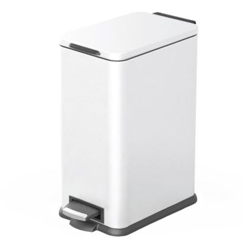Home Zone Living 4 Gallon Slim Stainless Steel Kitchen Trash Can with Step Pedal and Soft Close Lid, White