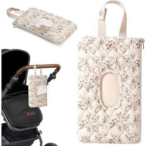 Diaper and Wipes Pouch, Beige Portable Wipes Holder for Outdoor, Refillable Waterproof Wipe and Diaper Pouch, Travel Wipes Case for Walking, Outdoor Activities, Car, Stroller Daily Casual or Home Use