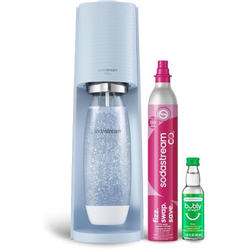 SodaStream Terra Sparkling Water Maker (Misty Blue) with CO2, DWS Bottle and Bubly Drop