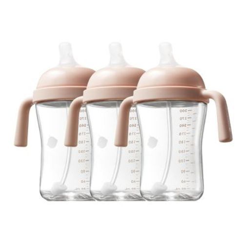 Bc Babycare Tilted Anti-Choking Sippy Cup, Weighted Straw Toddler Cup with Handles, Spill-Proof for 6+ Months, Pink, 3 Packs