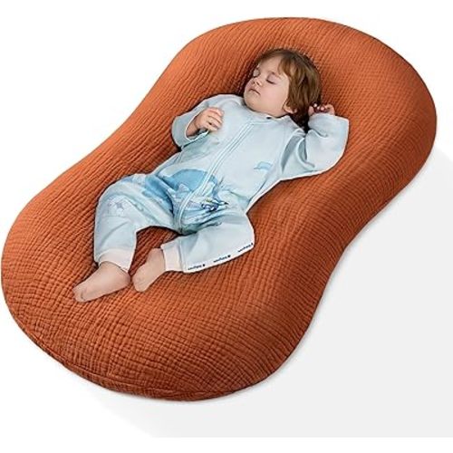 Muslin Baby Lounger Cover 1 Pack, Cotton Soft Breathable Infant Nest Slipcover, Envelope Closure, Compatible with Snuggle Me Loungers, Machine Washable, Cover Only, for Boys Girls(Brown)