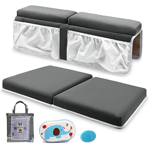 Bath Kneeler and Elbow Rest Set Baby Bath Kneeling Pad, Thick Non-Slip Bathing Kneeling Mat Cushion Quick Drying Bathtub Knee Saver with Arm Support and Pockets for Bathroom Bathing time Comfort