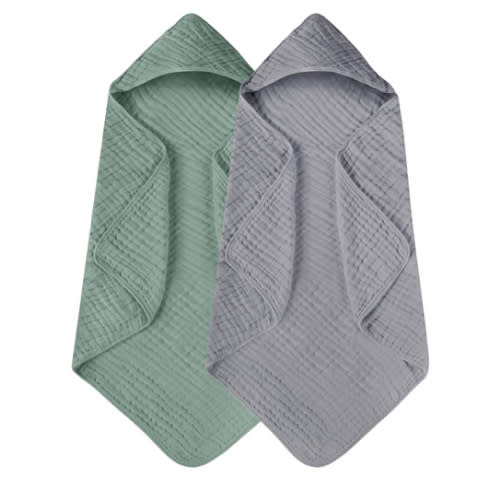 Yoofoss Hooded Baby Towels for Newborn 2 Pack 100% Muslin Organic Cotton Baby Bath Towel with Hood for Babies, Infant, Toddler and Kids, Large 32x32Inch, Soft and Absorbent Newborn Essential