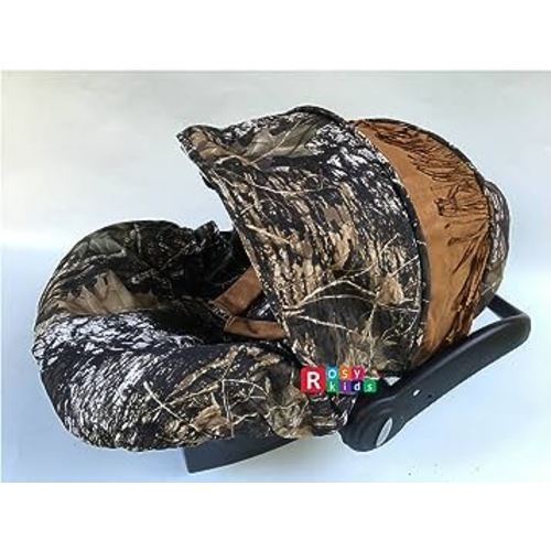 Rosy Kids Infant Carseat Canopy Cover 3pc Whole Caboodle, Baby Car Seat Cover Outdoor Kit, Oak Tree Camouflage Faux Suede Tassel