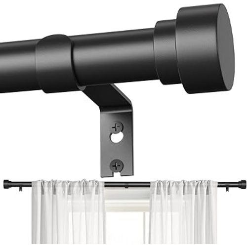 Black Curtain Rods for Windows 32 to 120 Inch, Heavy Duty Curtain Rod Adjustable Length, 1 Inch Diameter Modern Decorative Curtains Rods(Black,32-120")