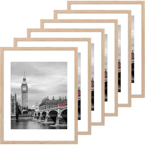 11x14 Picture Frame Set of 6, Gift for 2026 Graduation Father's Day, Thin Border and Light Weight Photo Frames for Wall, Natural