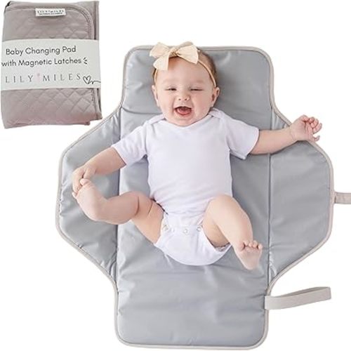 Lily Miles Baby Changing Pad Portable, Diaper Changing Mat with Magnetic Latches, Travel Pad for Diaper Bag, Baby Essentials, Wipeable & Waterproof Mat (Soft Sand, Large)