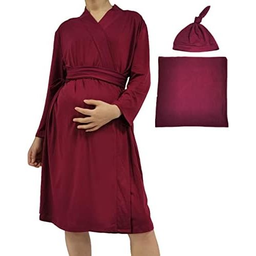 SUFEINI Swaddle Set with Matching Mommy Robe, Maternity Robe Nursing Hospital Delivery Labor Robes Pregnancy Women Loungewear