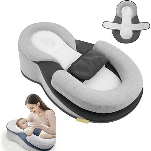 Baby Lounger Pillow for Newborn, Baby Feeding Support Wedge Pillow, Reflux Breastfeeding Nursing Pillow, Reduces Infant Spit-Up, Bottle Feeding, Tummy Time