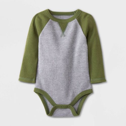 Baby Boys' Dorito Raglan Thermal Long Sleeve Bodysuit - Cat & Jack™ Olive Green/Gray