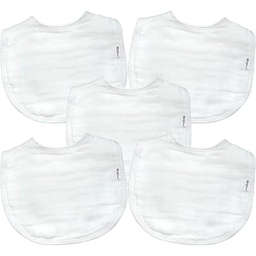 green sprouts Muslin Bibs Made from Organic Cotton| 4 Absorbent Layers Protect from sniffles, Drips, & drools | 100% Organic Cotton Muslin, Adjustable snap Closure, Machine Washable,5 Count