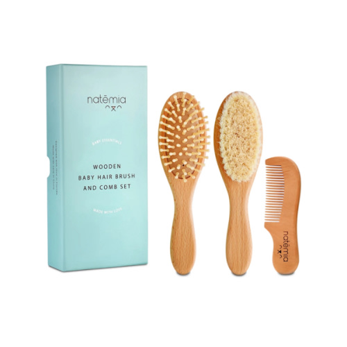 3-Piece Wooden Baby Hair Brush Set by Natemia