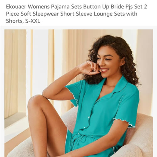 Ekouaer Womens Pajama Sets Button Up Bride Pjs Set 2 Piece Soft Sleepwear Short Sleeve Lounge Sets with Shorts, S-XXL