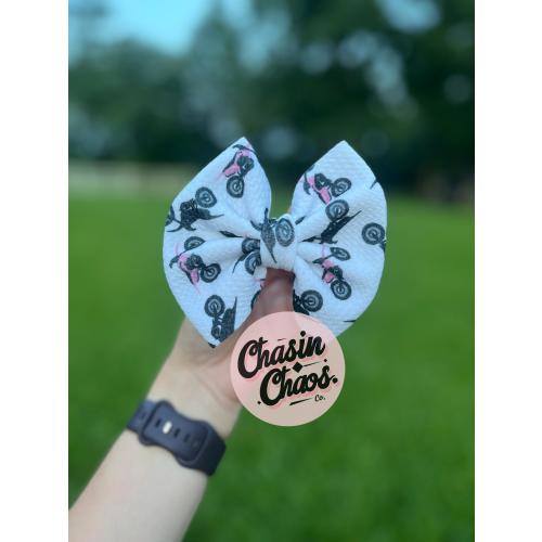 Dirt Bike Hair Bow: White and Pink Moto Bow for Toddler Girls, baby, Motocross