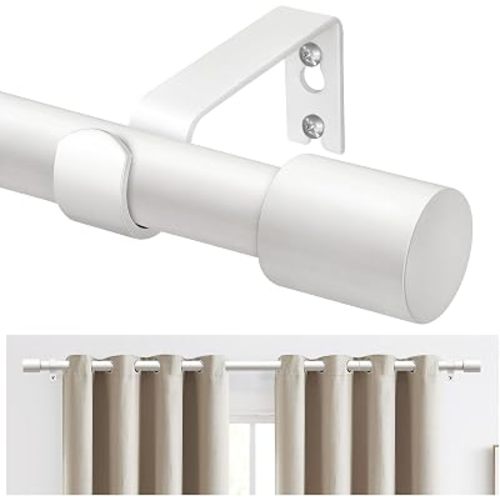 TONIAL White Curtain Rod for Windows, 32 to 58 Inch, Modern Cap Finials