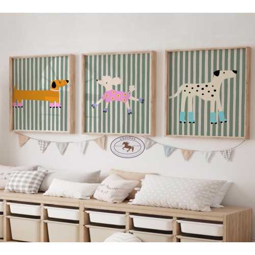 Dog Skates Nursery Print Set: Poodle, Daschund, Dalmatian (Digital Download)