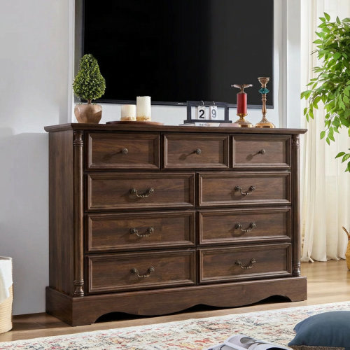 Winston Porter 9 Drawers Dresser, 54" Wide Farmhouse Chest of Drawers with Charging Station, Distressed Finish Design & Reviews | Wayfair