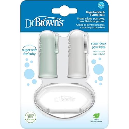 Dr. Brown's Silicone Finger Toothbrush for Baby with Travel-Storage Case, 3m+, Gray and Light Green, 2 Count, (Pack of 1)