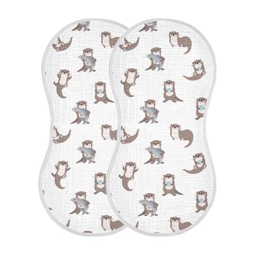 Sea Otters Muslin Burp Cloths for Baby Boys and Girls - 2-Pack Ultra Absorbent Muslin Washcloths, Newborn Towel, Milk Spit Up Rags, Burp Cloth Bibs, 22 x 11 Inch