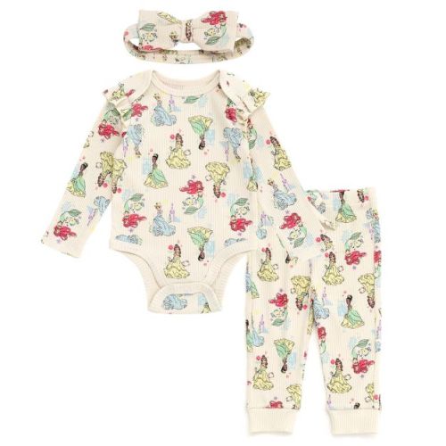 Disney Baby Girls Ribbed Bodysuit, Jogger Pants and Headband 3 Piece Outfit Set Newborn to Infant